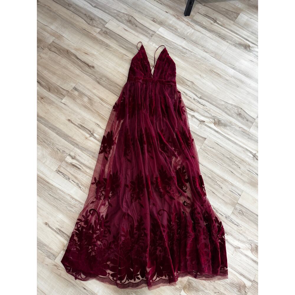 Windsor Burgundy Lace Maxi Dress S Deep V Prom Formal Wedding Guest Sexy - Picture 6 of 8